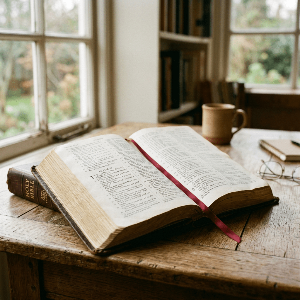 Open Bible with soft light